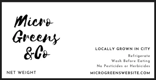 Sample microgreens label sticker for packaging